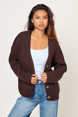 Hairy Ribbed Button-Front Cardigan