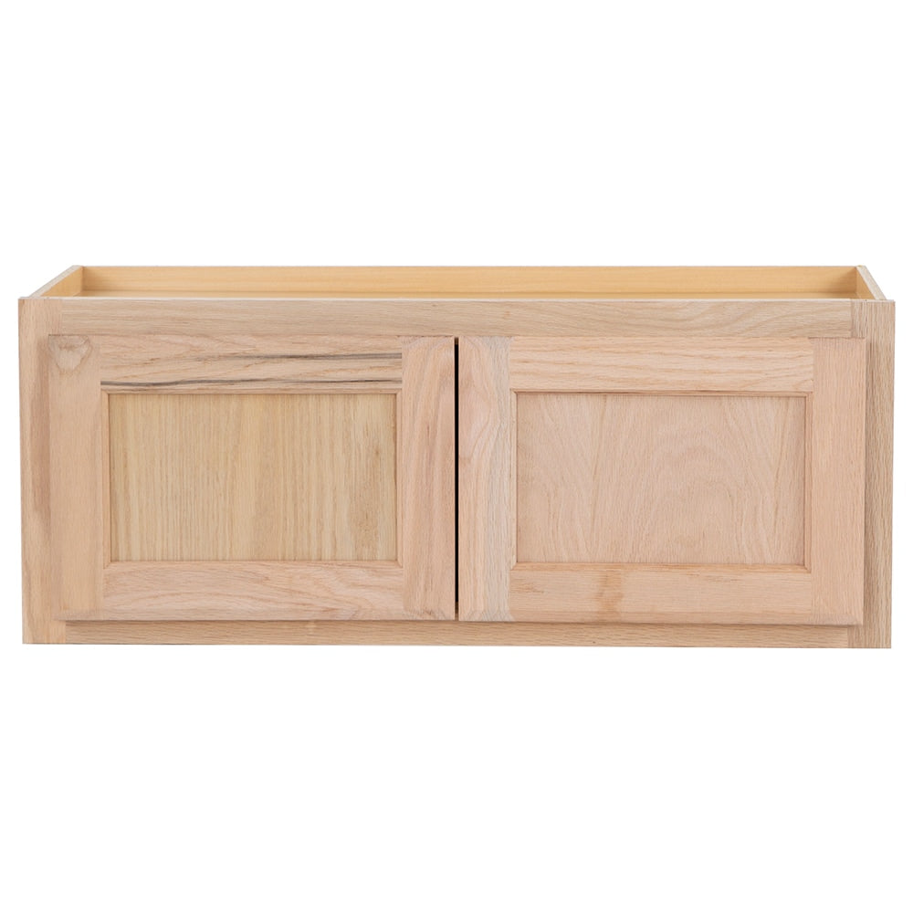 Project Source Oak Brook 30-in W x 12-in H x 12-in D Natural Unfinished Oak Wall Fully Assembled Cabinet (Flat Panel Square Door Style)