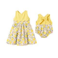 Puresun Fast Delivery Custom Lemon Print 100% Cotton Scallop High Quality Soft Touch Girls Summer Dresses 10-12 Years
