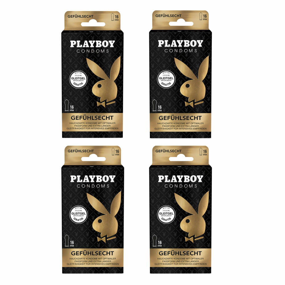 Playboy Condoms Condoms Real Feel, Contraceptive, Intensive, with free lubricant, 56 mm, 4 x 16 pieces