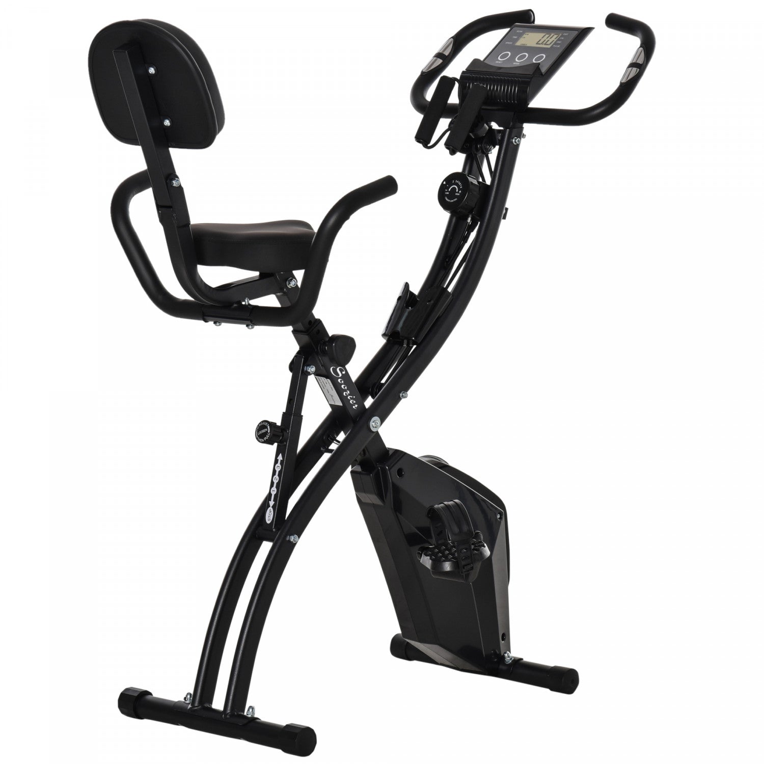Soozier 2 In 1 Upright Exercise Bike Stationary Foldable Magnetic Recumbent Cycling With Arm Resista|Soozier Velo D'exercice Droit 2 En 1 Stationnaire Pliable Magnetique Velo Couche Avec Bandes De Resi