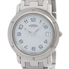 Pre-Owned HERMES Clipper Stainless Steel Quartz Mens Watch CL6.710 Polished