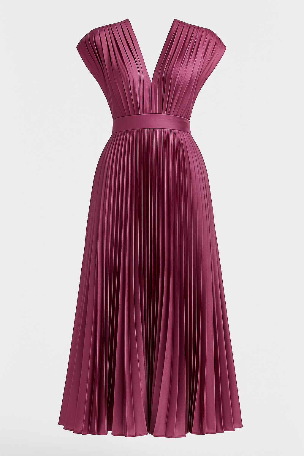 Dresses : Midi Jurk Dames Elegant Geplooid met V-hals - Perfect voor Elke Gelegenheid in Altviool van Pantinoshop