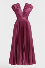 Dresses : Midi Jurk Dames Elegant Geplooid met V-hals - Perfect voor Elke Gelegenheid in Altviool van Pantinoshop