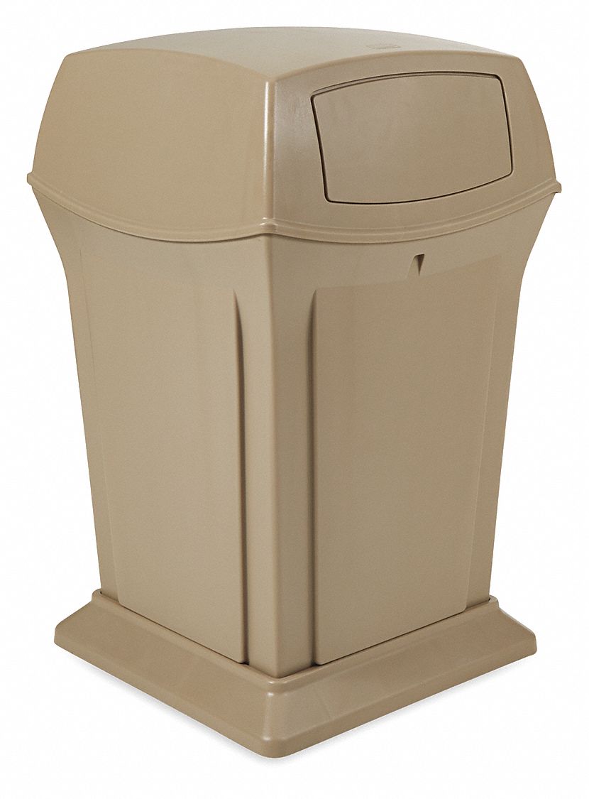 Rubbermaid 45 gal Square Trash Can, Plastic, Beige - FG917188BEIG