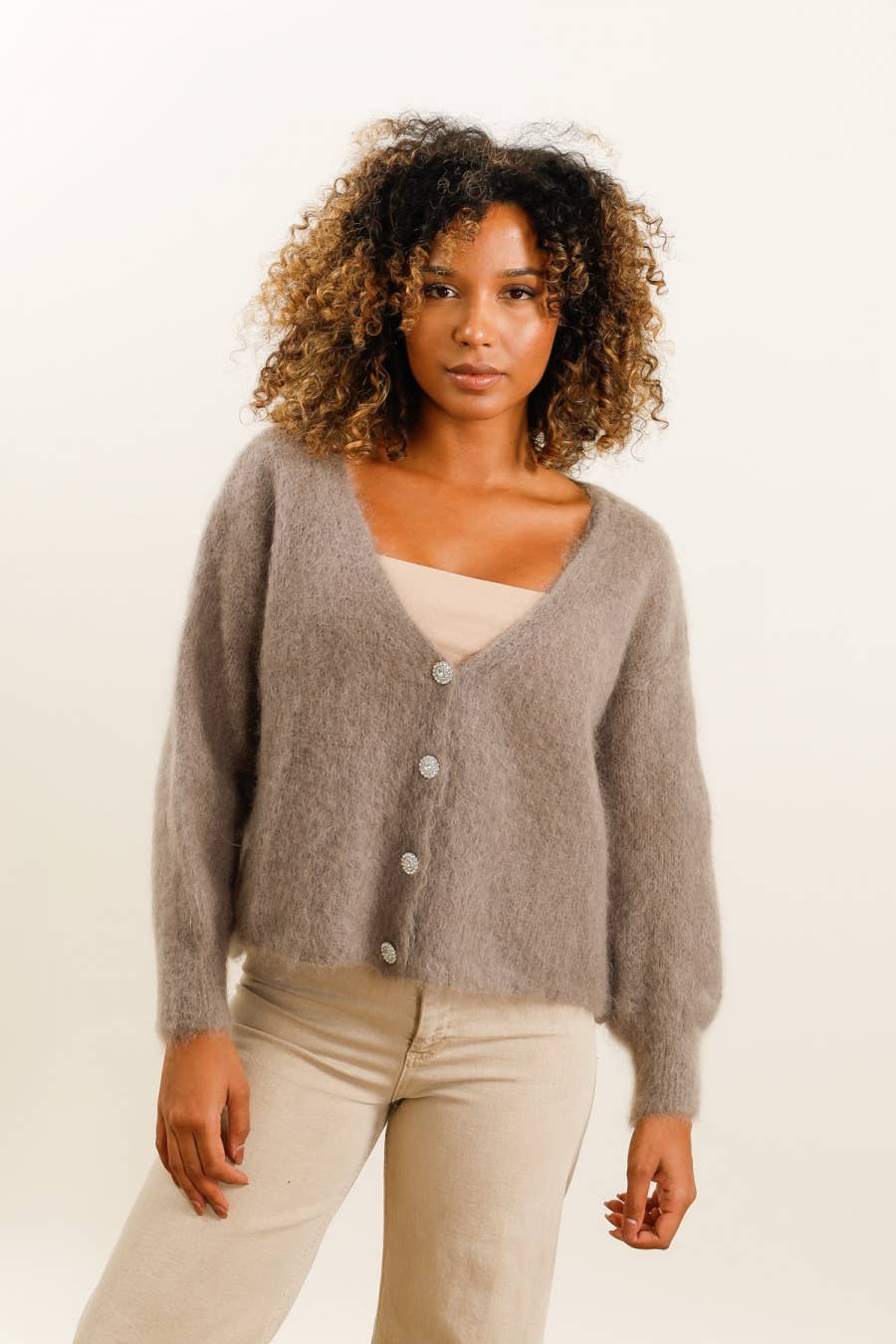 Mohair-Cardigan Taupe