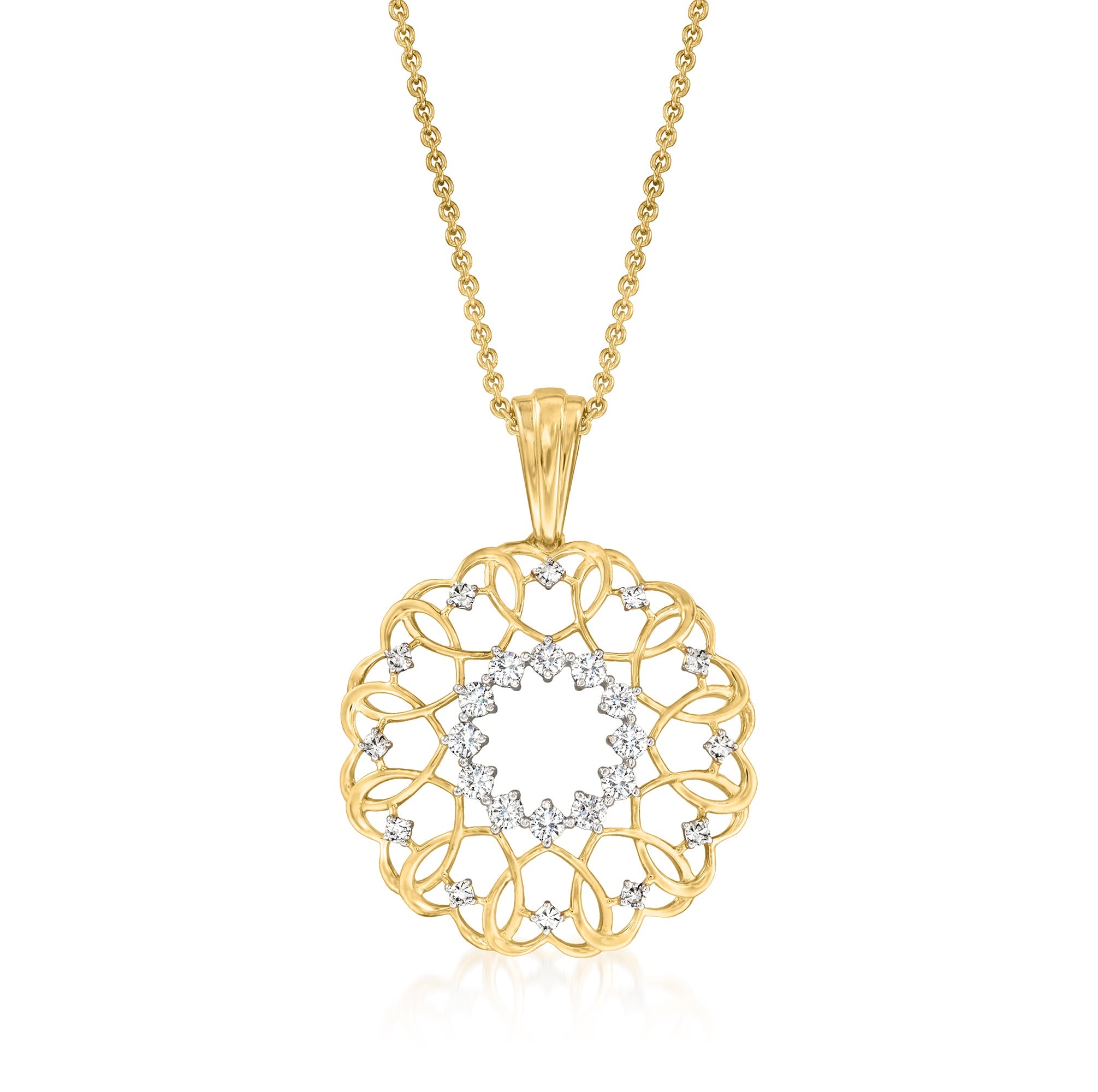 Ross-Simons Diamond Heart Circle Pendant Necklace in 18kt Gold Over Sterling