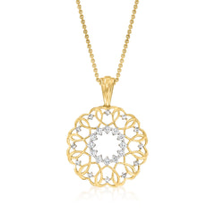 Ross-Simons Diamond Heart Circle Pendant Necklace in 18kt Gold Over Sterling