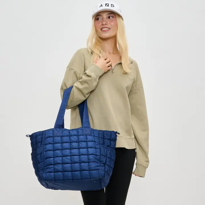 Dreamer Quilted Puffer Nylon Tote - Navy