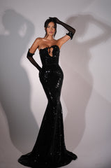 Amaranta - Black Sequin Cut Out Dress