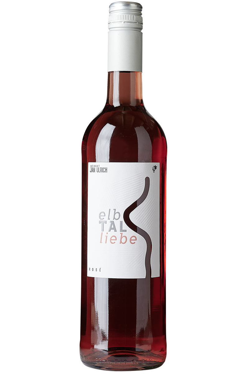 Eine Flasche deutscher Roséwein Cuveé in einer Bordeaux Flasche mit silbernem Schraubverschluss.
