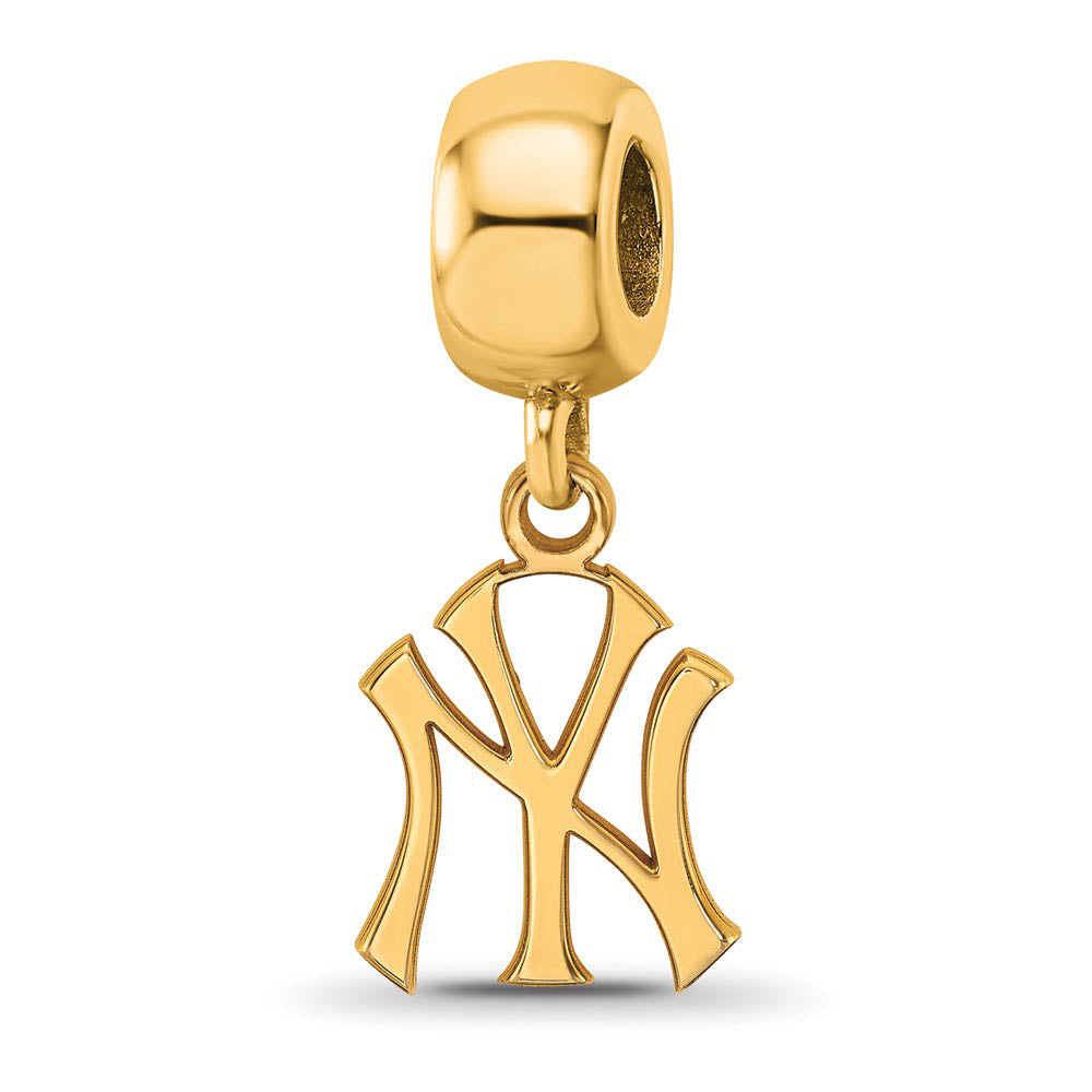 14KY Gold Plated Sterling Silver MLB New York Yankees SM Dangle Bead, Item B19207 by The Black Bow Jewelry Co.