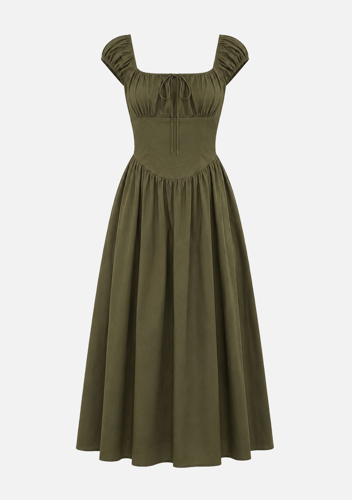 Josie Poplin Tie Front Bow Midi Dress Olive