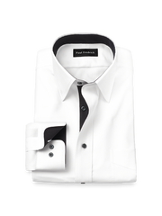 Product Image of Comfort Stretch Non-iron Solid Dress Shirt With Contrast Trim-White/Black