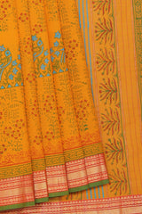 Hand block printed cotton saree