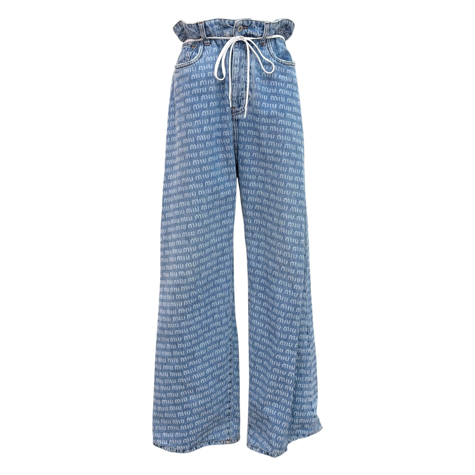 Miu Miu Logo Denim Paperbag Wide-Leg Jeans