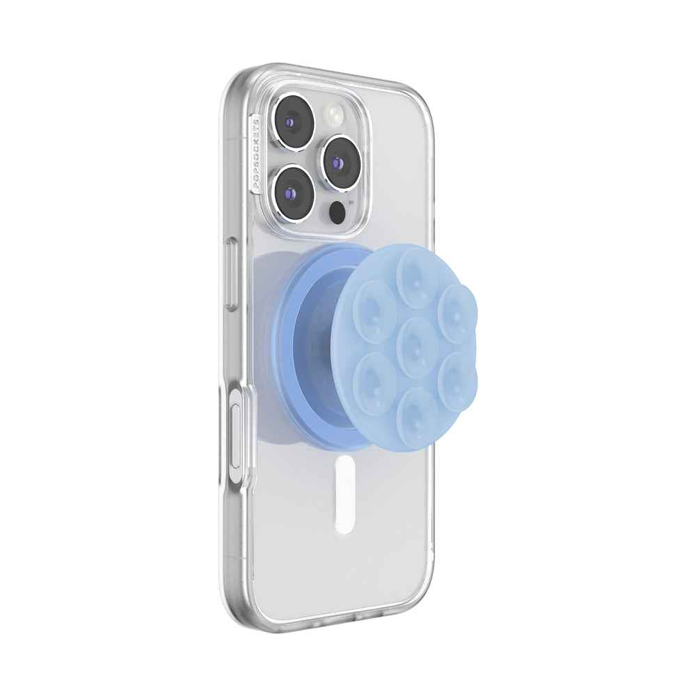 PopSockets MagSafe Suck-Up 3-in-1 Grip Stand Mount| Magnetic Phone Holder, Strong Hold on Mirrors & Flat Surfaces, for iPhone 17/16/15/14/13/12, Adapter Ring for non-MagSafe Phones & Cases - Frost