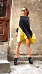 Black/Yellow A-Line Dress