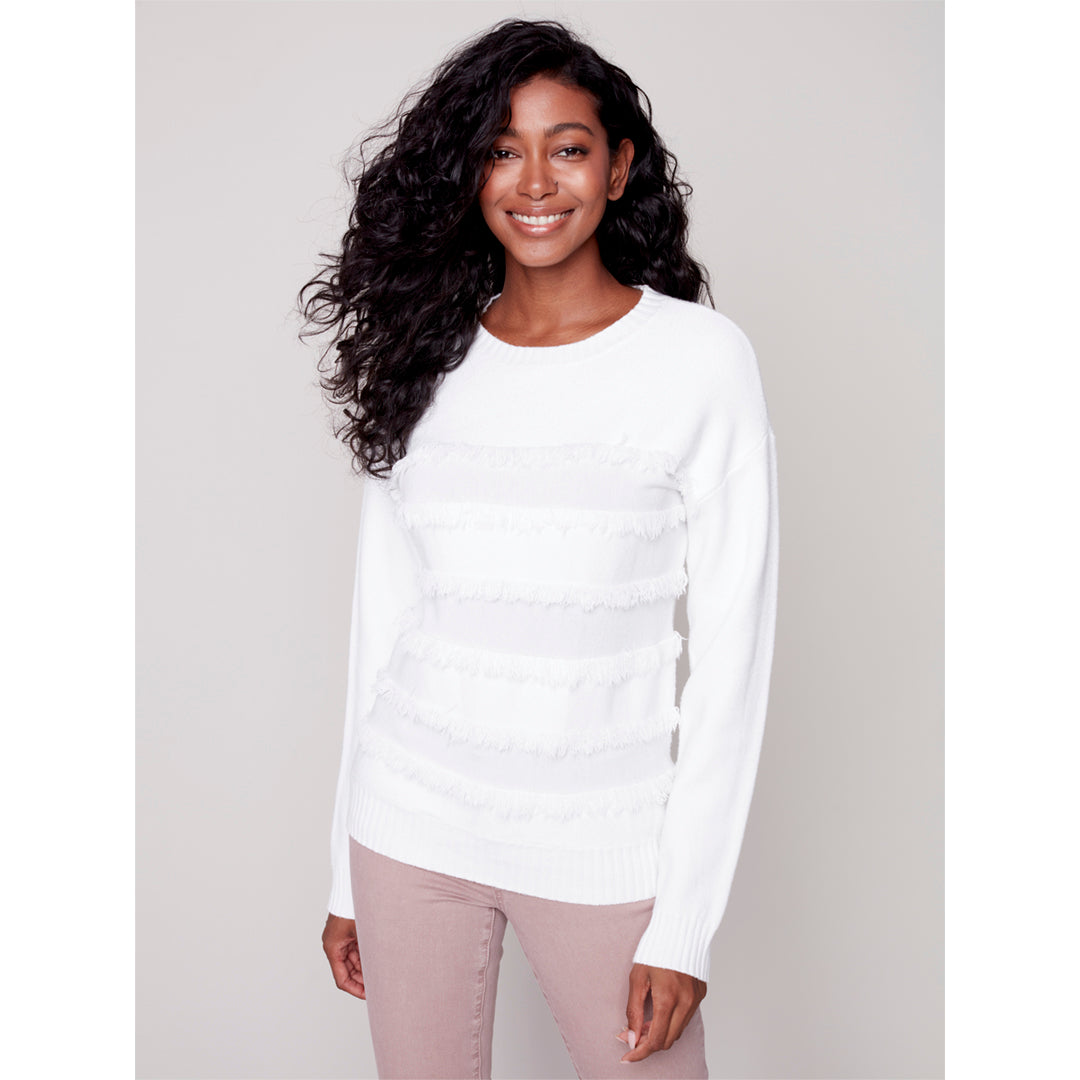 CHARLIE B // 2583 FRAYED SWEATER CREAM