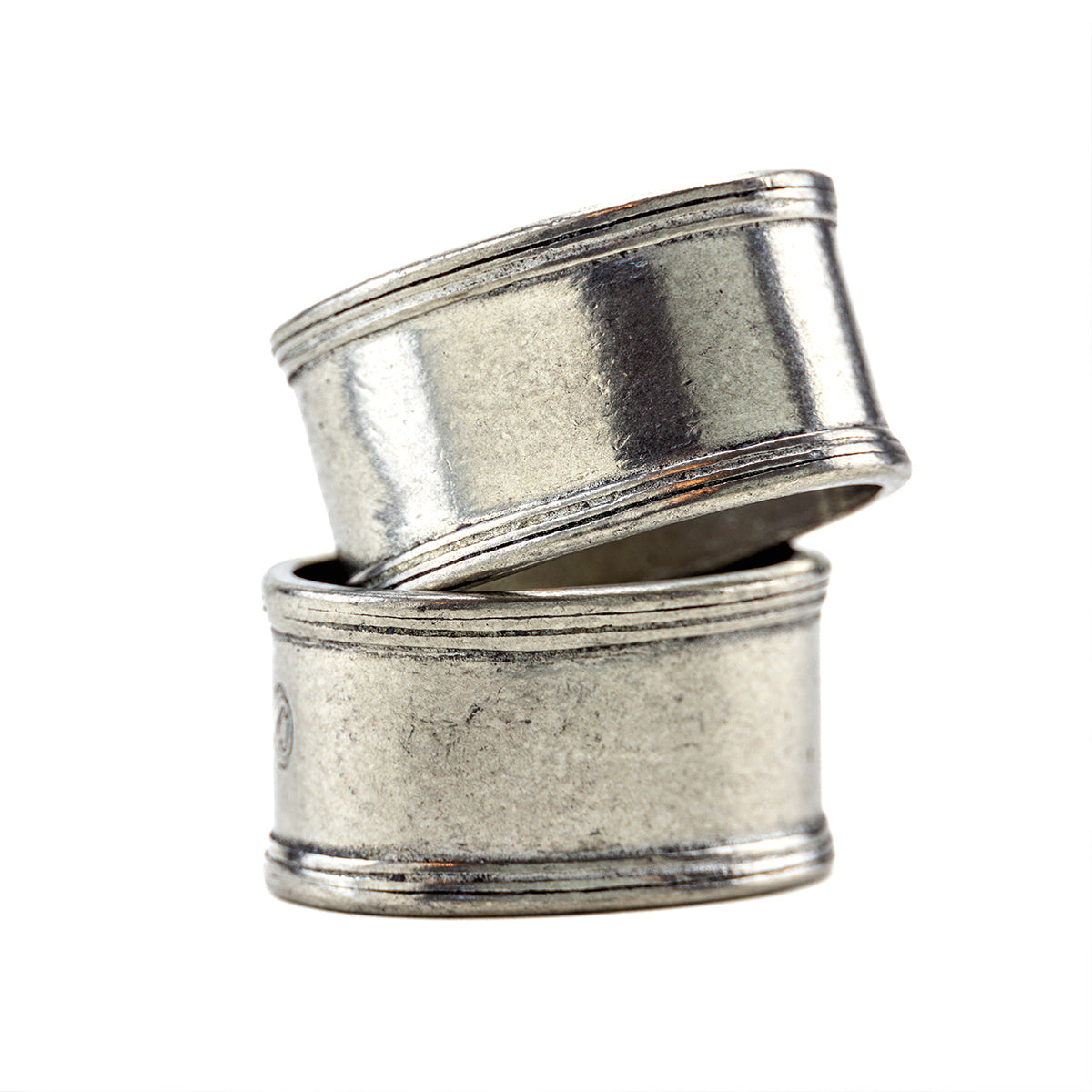 Vintage Smooth Oval Pewter Napkin Ring Set of 2