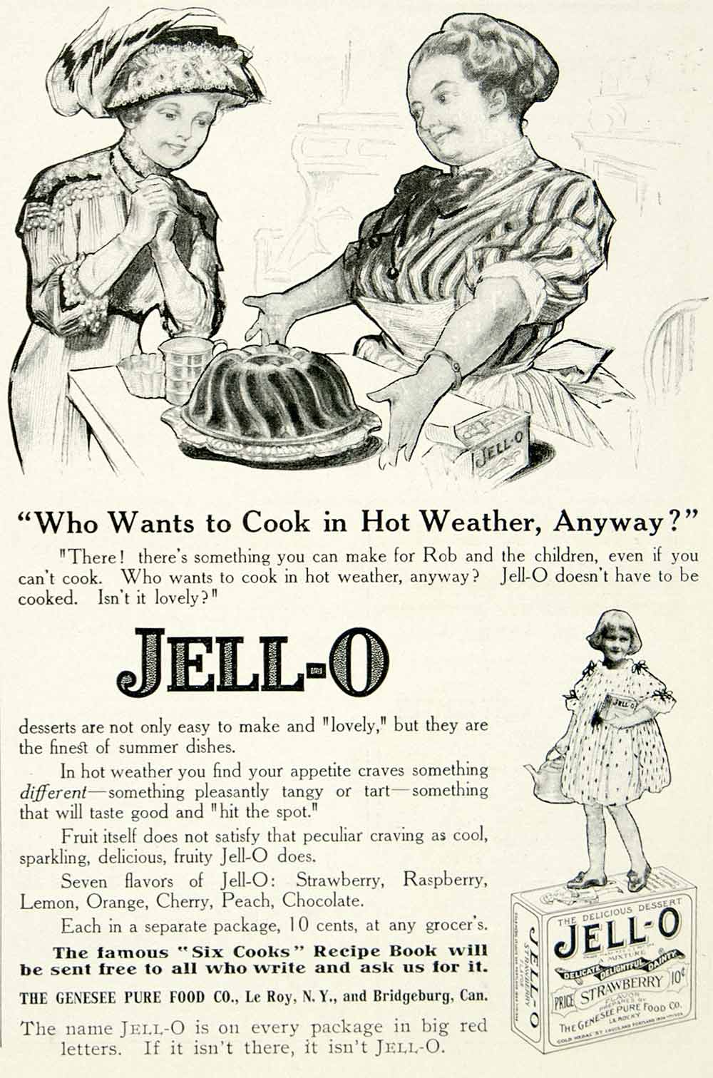 1913 Ad Vintage Jell-O Jello Gelatin Hot Weather Genesee Pure Food Cook YDL8