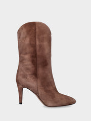 Stivaletto taupe in pelle con gambale arrotondato