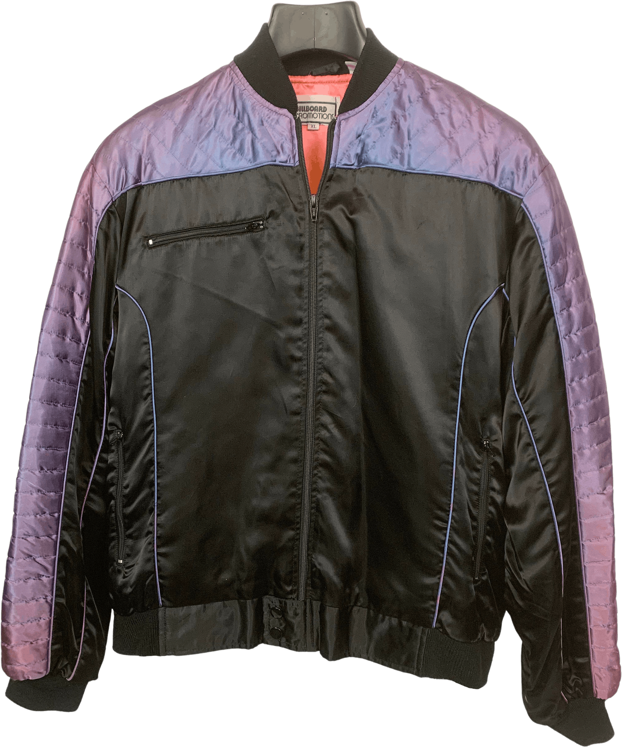 80’s Black Satin Miami Vice Embroidered Bomber Jacket by Billboard Promotions