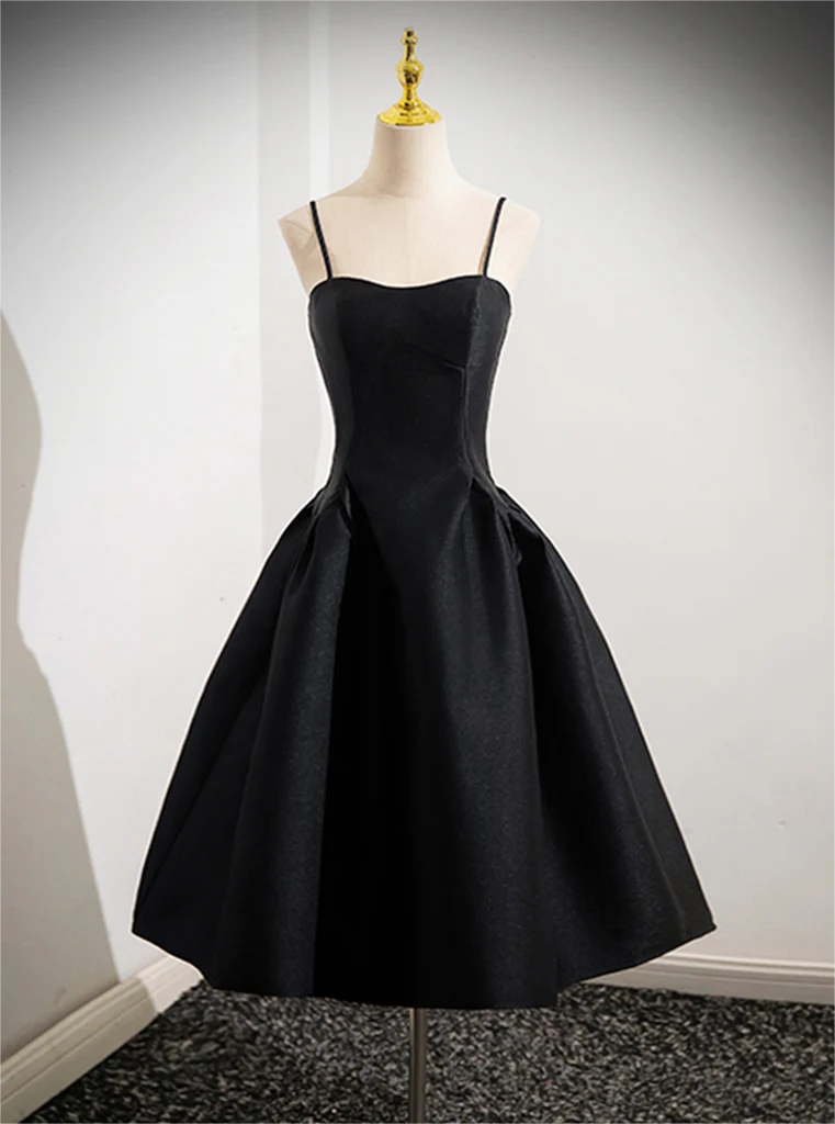 Homecoming Dresses,simple A-line Satin Black Short Prom Dress, Cute Black Homecoming Dress