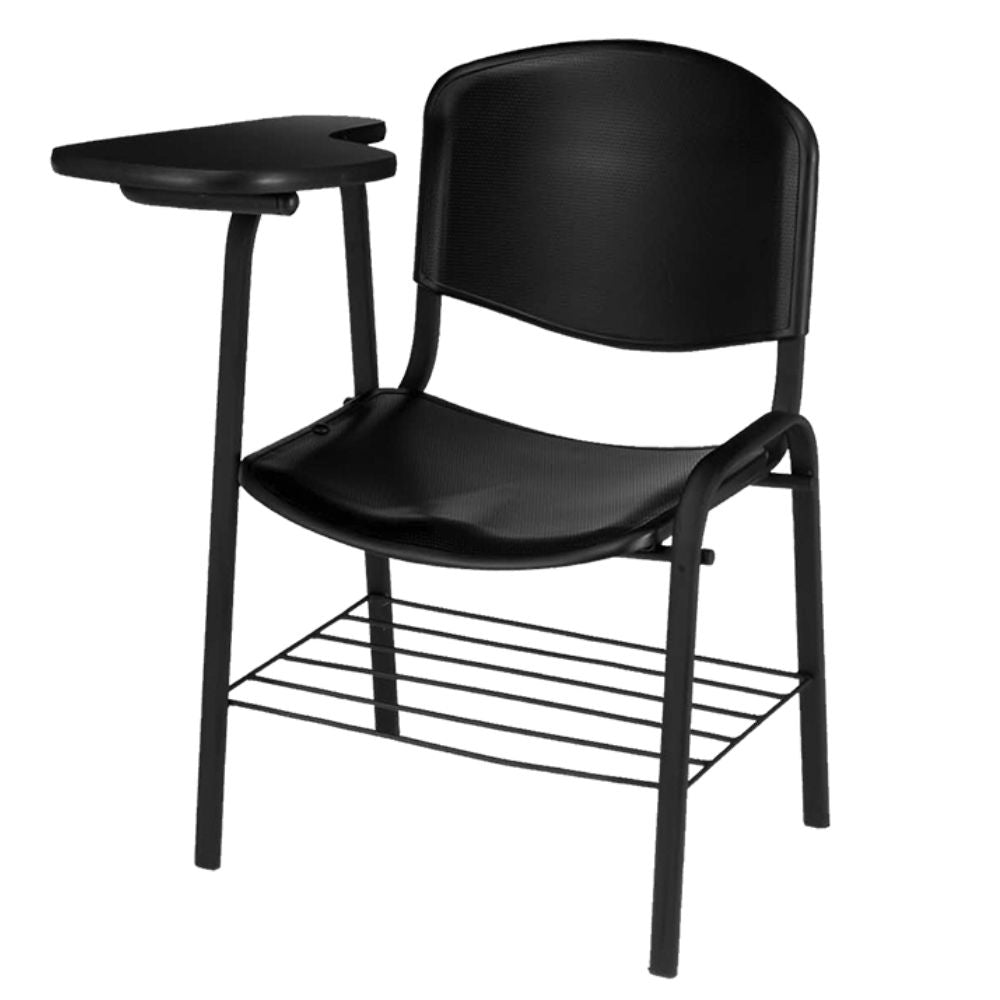 Pupitre ALBAR AB-800P con estructura tubular negra, paleta de melamina y asiento ergonómico de polipropileno