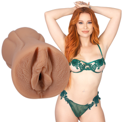 red head female in green bikini with vagina masturbator
