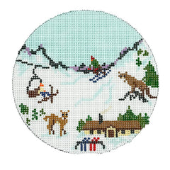 Ski Resort Travel Round - Customize Painted Canvas Atlantic Blue Canvas