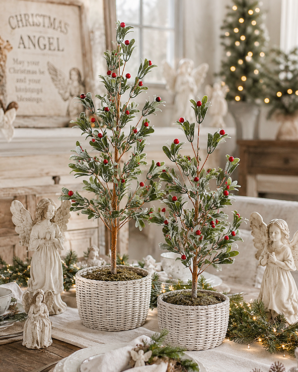 Kiss Me Berry Tree, Set of 2 Red Berry Accent Trees