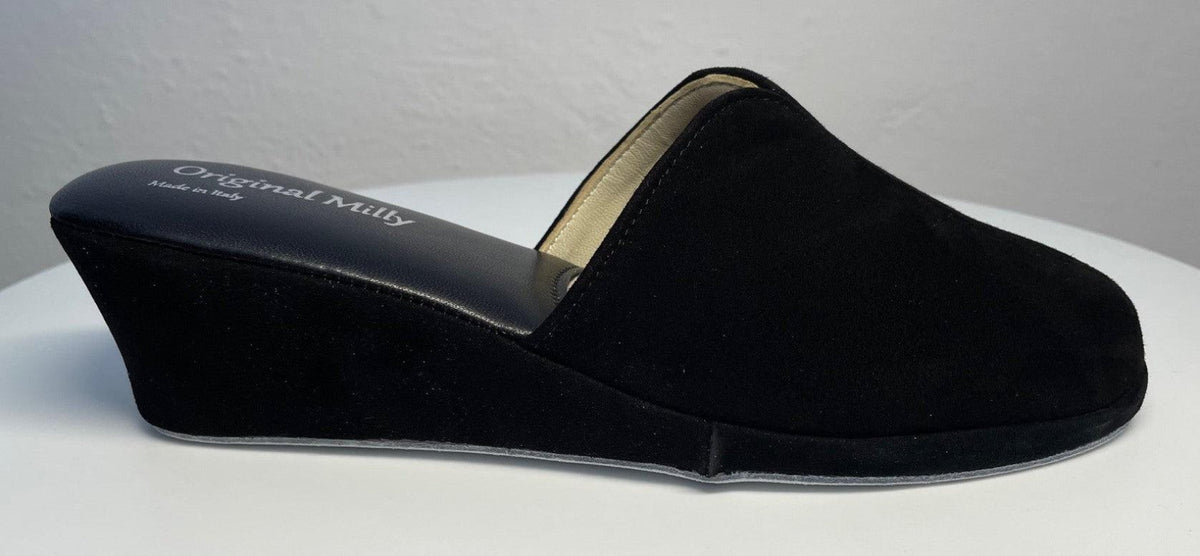 0005 Camoscio Nero Suola Bufalo Ciabatte da camera Donna Original Milly Made in Italy - Foto N 1