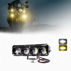 AutoBizarre Car Motorcycle 12V Headlight 4 Led Projector Lamp Dual Color Yellow White Fog Light Metal Body Spotlight Universal for All Bikes Cars SUVs etc.