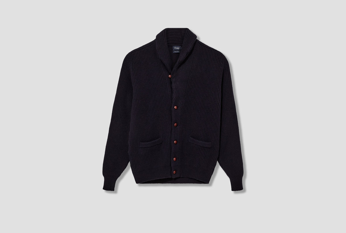 LAMBSWOOL SHAWL COLLAR RIB CARDIGAN DR2A3E 20818-05 Navy