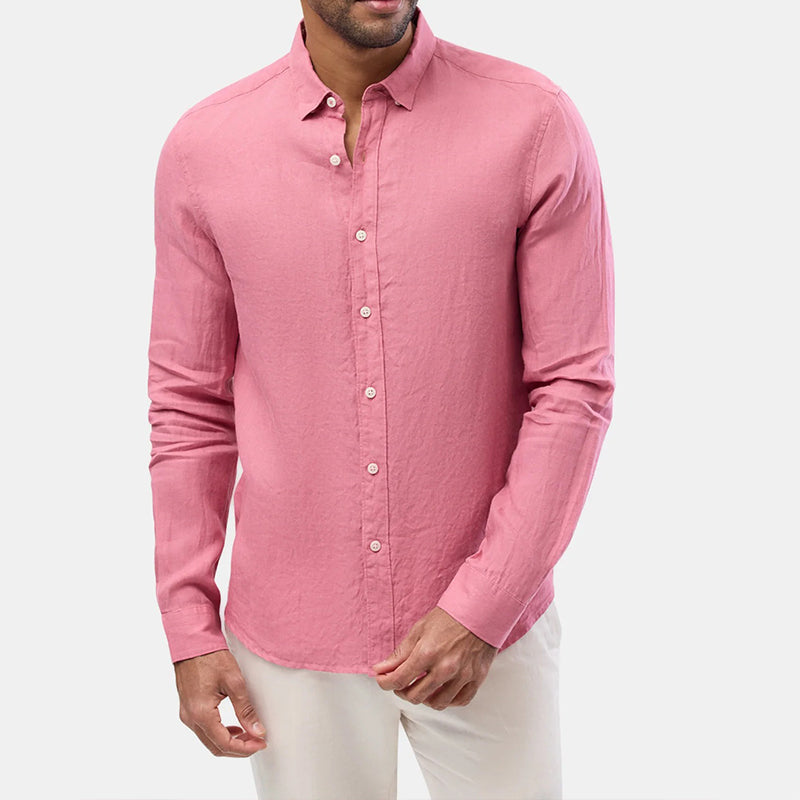 Custom Relaxed Fit Beach Vacation Linen Cotton Men's Long Sleeve Button up Shirts Casual Blouses Shirt Tops