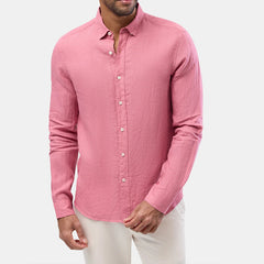 Custom Relaxed Fit Beach Vacation Linen Cotton Men's Long Sleeve Button up Shirts Casual Blouses Shirt Tops