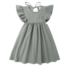 Ins Summer New Girls' Hemp Cotton Fly Sleeve Lace Casual Princess Dress 30 Years Custom Wholesale Children's Clothing Factory