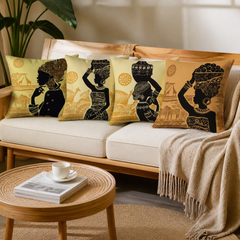 African Girl Throw Pillow Cover Soft Polyester Black Gold Art Portrait Cushion Case Accent Pillowcase for Sofa