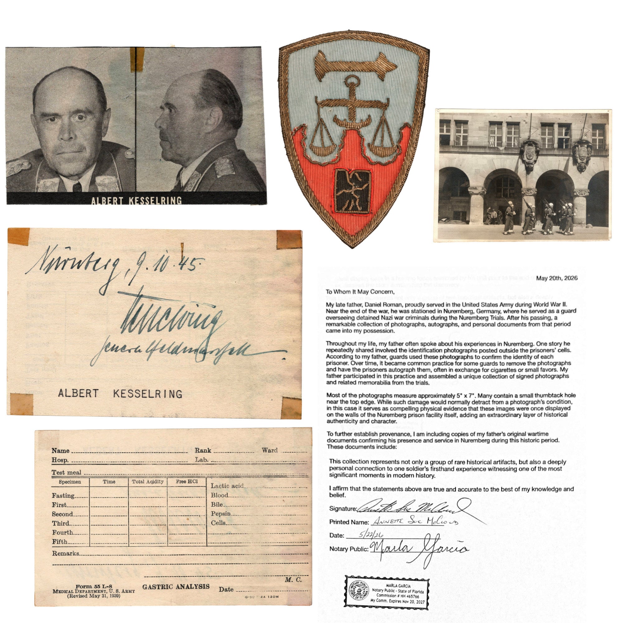 Original Nuremberg Trials Signature of Field Marshal Albert Kesselring - German Luftwaffe Commander - Acquired Directly from a U.S. Army Guard 1945–1946 Original Items