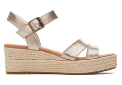 TOMS Womens Audrey Metallic Leather Wedge Sandal - Gold
