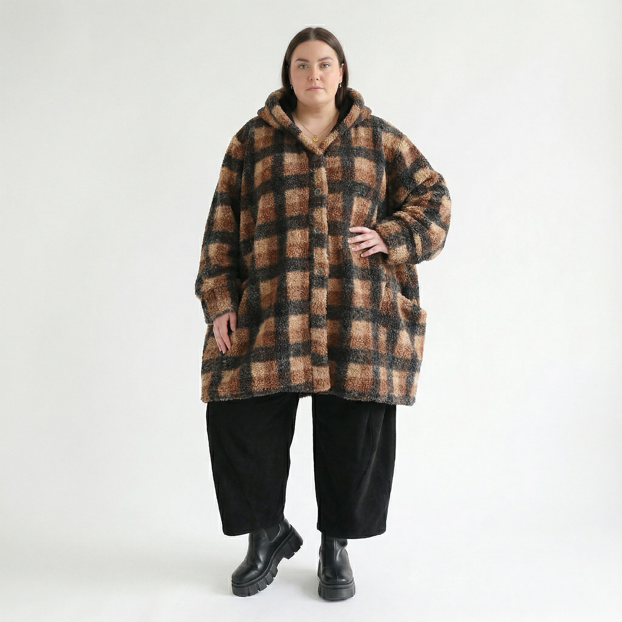 Ballonjacke von AKH Fashion aus Polyester, 1535.06660, Cognac/Beige/Grau, Kariert, Schick