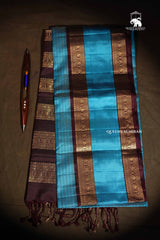 Turquoise Blue With Dark Brown Payadi Pure Soft Silk Saree
