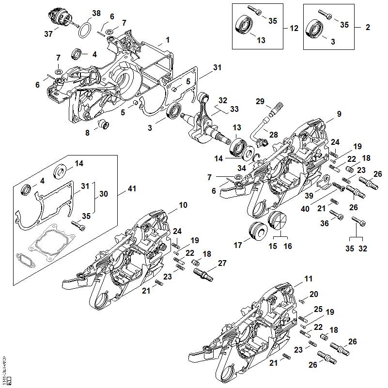 STIHL 1141-020-2914 Kurbelgehäusehälfte positie 11 technische tekening