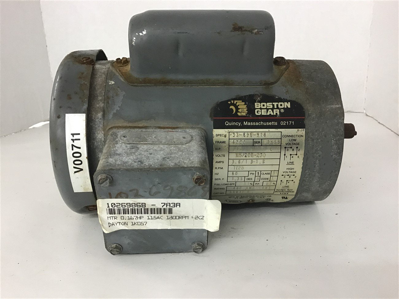 Boston Gear 33-896-918 .17 Hp AC Motor 115/208-230 Volts 1800 Rpm 4P 42CZ Frame