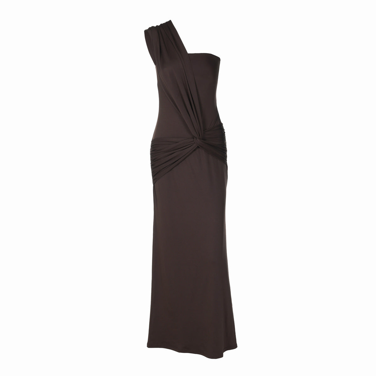 Irregular one shoulder solid maxi dress with hollow out detail, grunge style