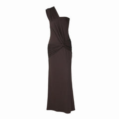 Irregular one shoulder solid maxi dress with hollow out detail, grunge style