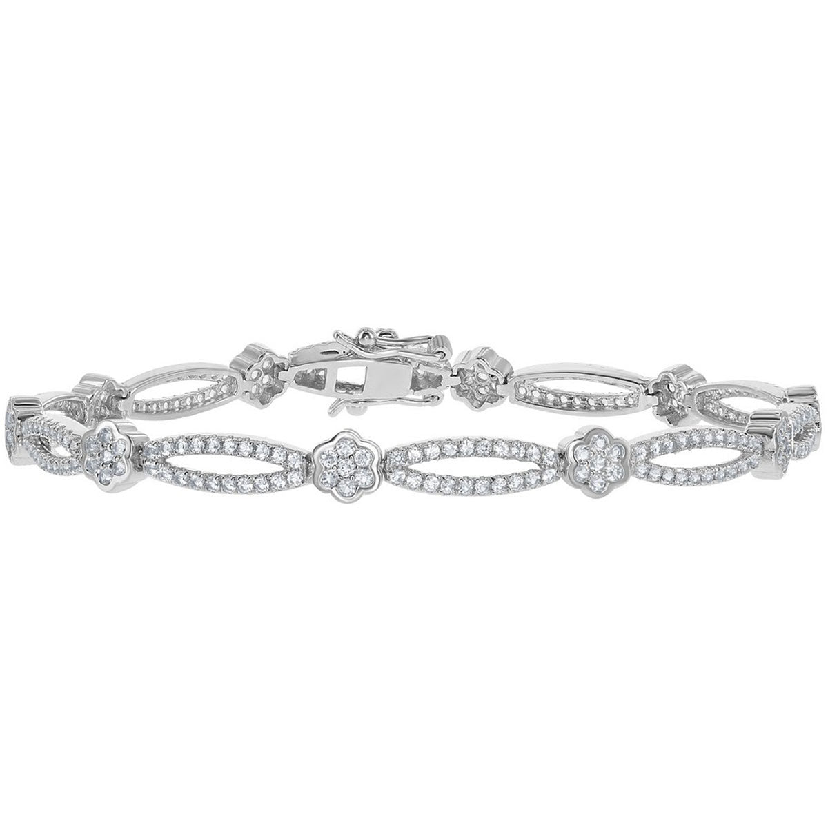 Women's Bracelet - Sterling Silver Flower and Open Oval Topaz | BLT-7366