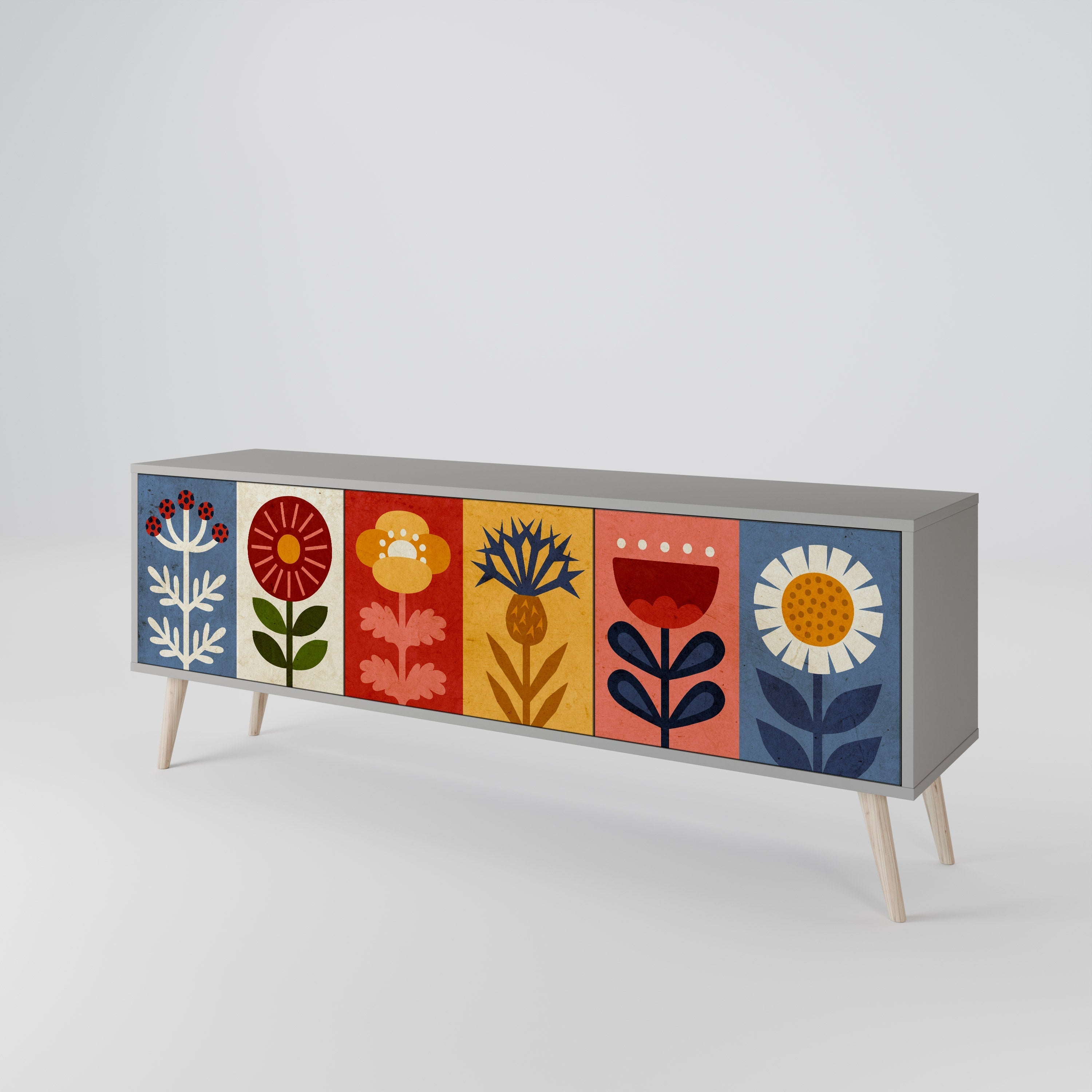 SCANDIC FLOWERET 3-Door TV Stand in Grey Finish