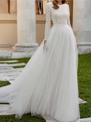 A-line Winter Wedding Dresses With Lace Long Sleeves